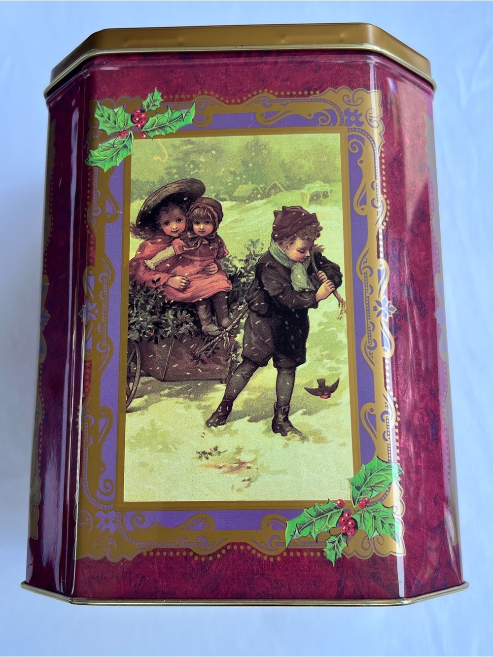 Vintage Victorian Memories Christmas Tin Container made in England